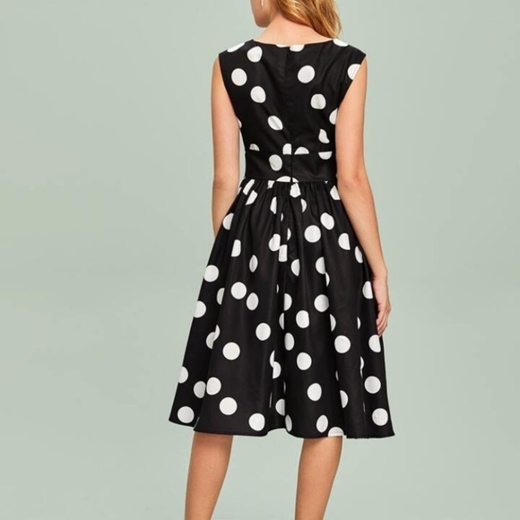 SHEIN Zipper Back Polka Dot Flare Dress midi vintage style‎ size L - Picture 2 of 13